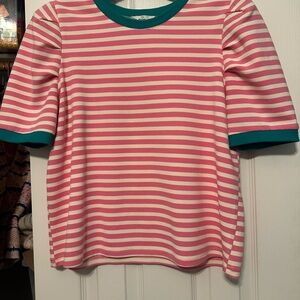 entro Pink and White Striped Top with Teal Trim